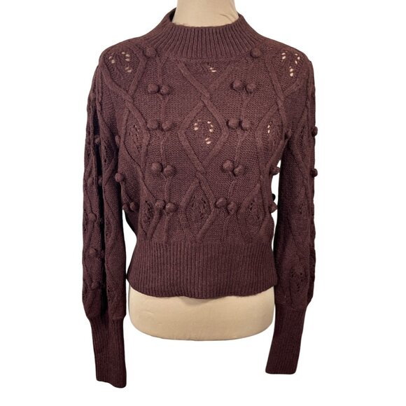 New Chelsea & Violet Pom Sweater Brick Red Size M Medium Mock Neck - Picture 1 of 6